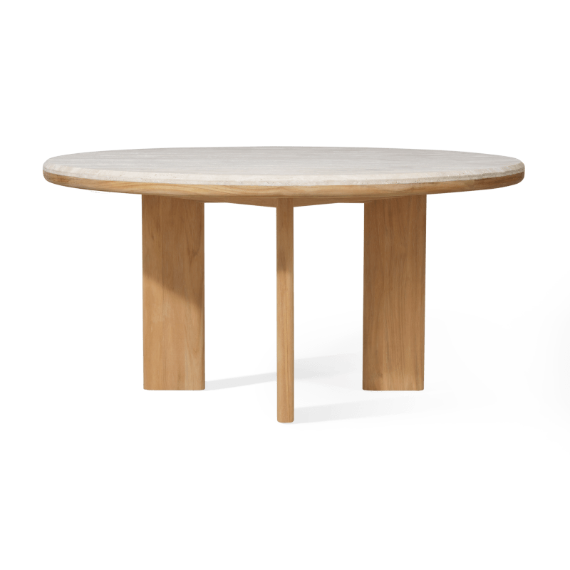 Palm Beach Teak Round Dining Table 60" | Teak Natural, Travertine Cream,