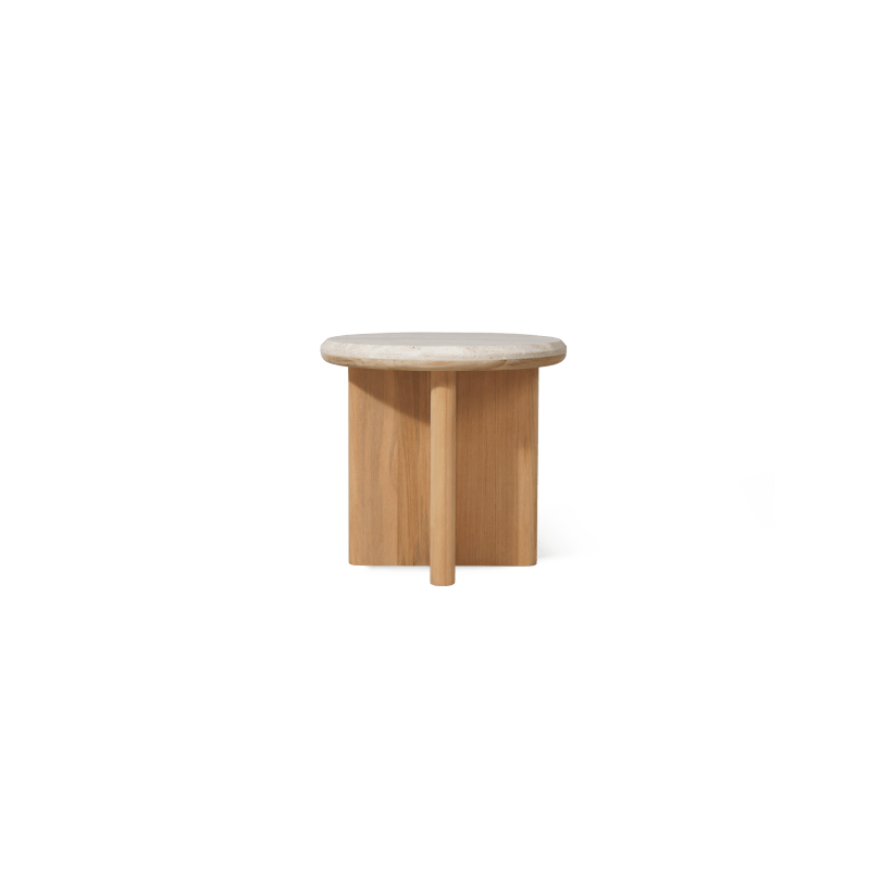 Palm Beach Teak Round Side Table | Teak Natural, Travertine Cream,