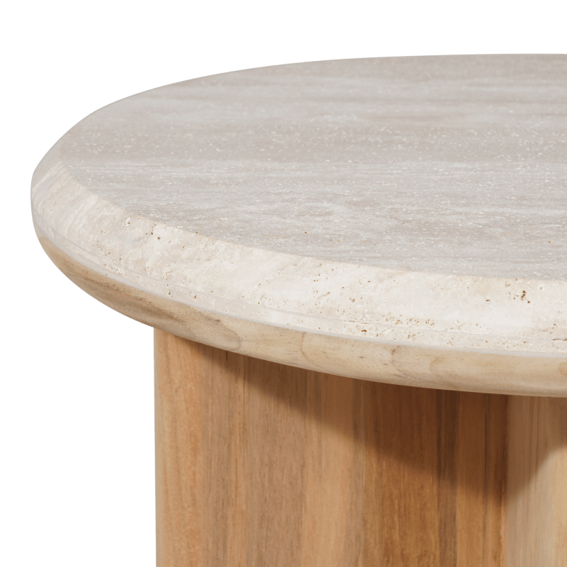 Palm Beach Teak Round Side Table | Teak Natural, Travertine Cream,