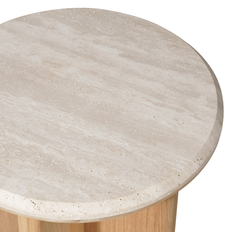 Palm Beach Teak Round Side Table | Teak Natural, Travertine Cream,