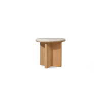 Palm Beach Teak Round Side Table | Teak Natural, Travertine Cream,