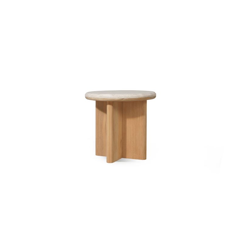 Palm Beach Teak Round Side Table | Teak Natural, Travertine Cream,
