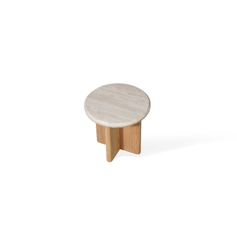 Palm Beach Teak Round Side Table | Teak Natural, Travertine Cream,