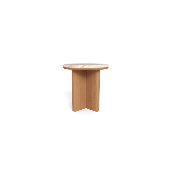 Palm Beach Teak Round Side Table | Teak Natural, Travertine Cream,