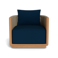 Palm Beach Teak Swivel Lounge Chair | Teak Natural, Sorrento Navy, Rope Stone