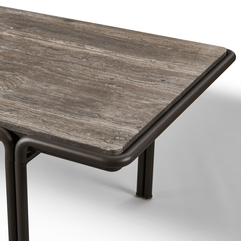 Parker Rectangle Dining Table 110" | Aluminum Bone, Travertine Dark Grey,