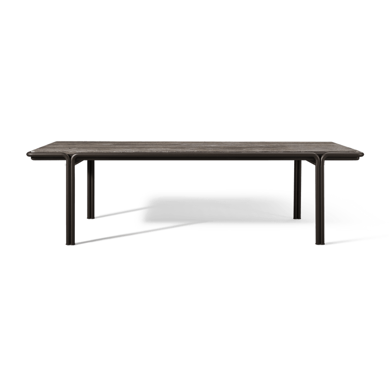 Parker Rectangle Dining Table 110" | Aluminum Bone, Travertine Dark Grey,