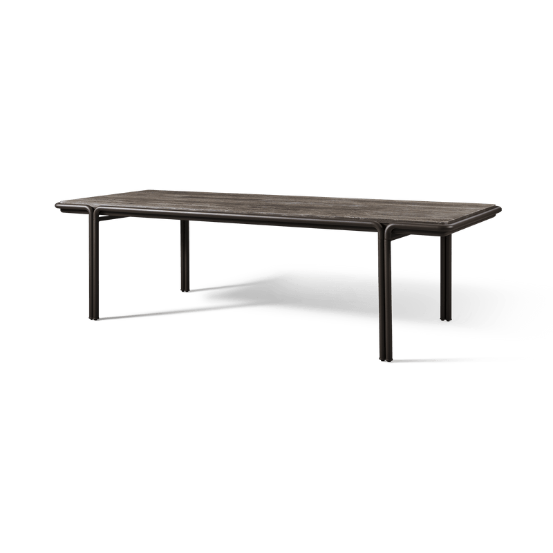 Parker Rectangle Dining Table 110" | Aluminum Bone, Travertine Dark Grey,