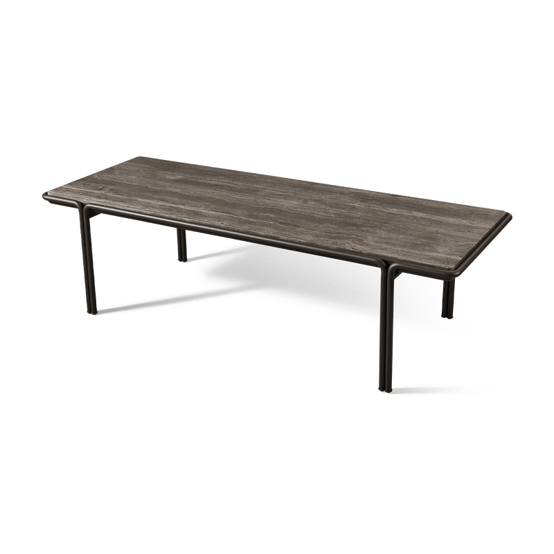 Parker Rectangle Dining Table 110" | Aluminum Bone, Travertine Dark Grey,