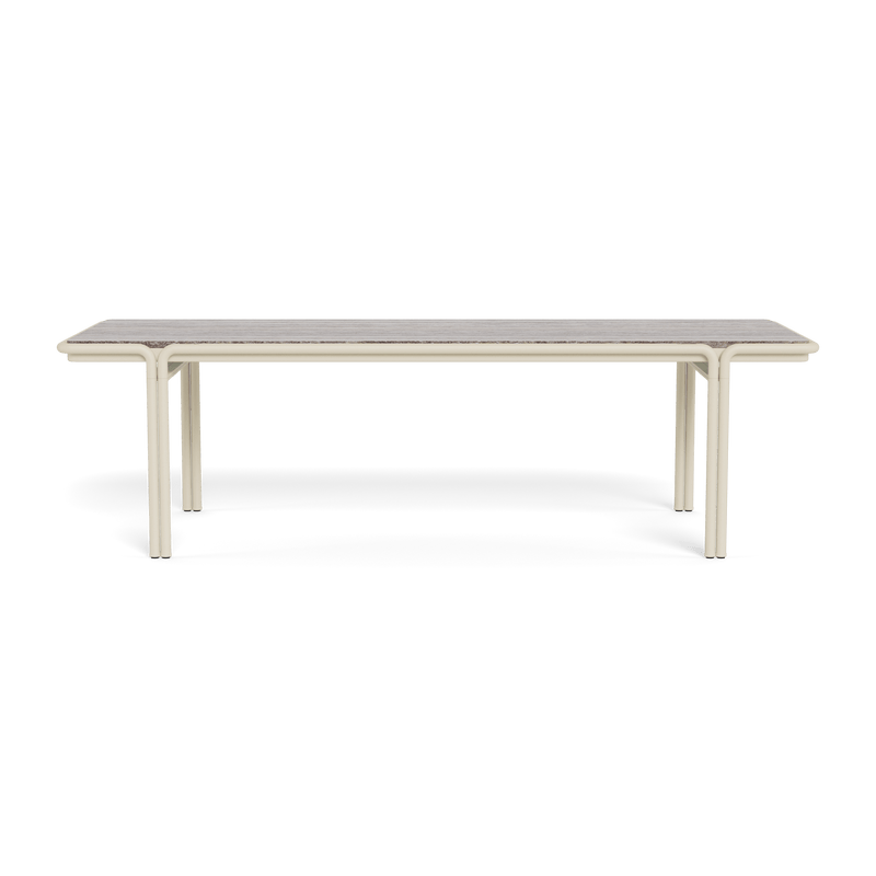 Parker Rectangle Dining Table 110" | Aluminum Bone, Travertine Dark Grey,