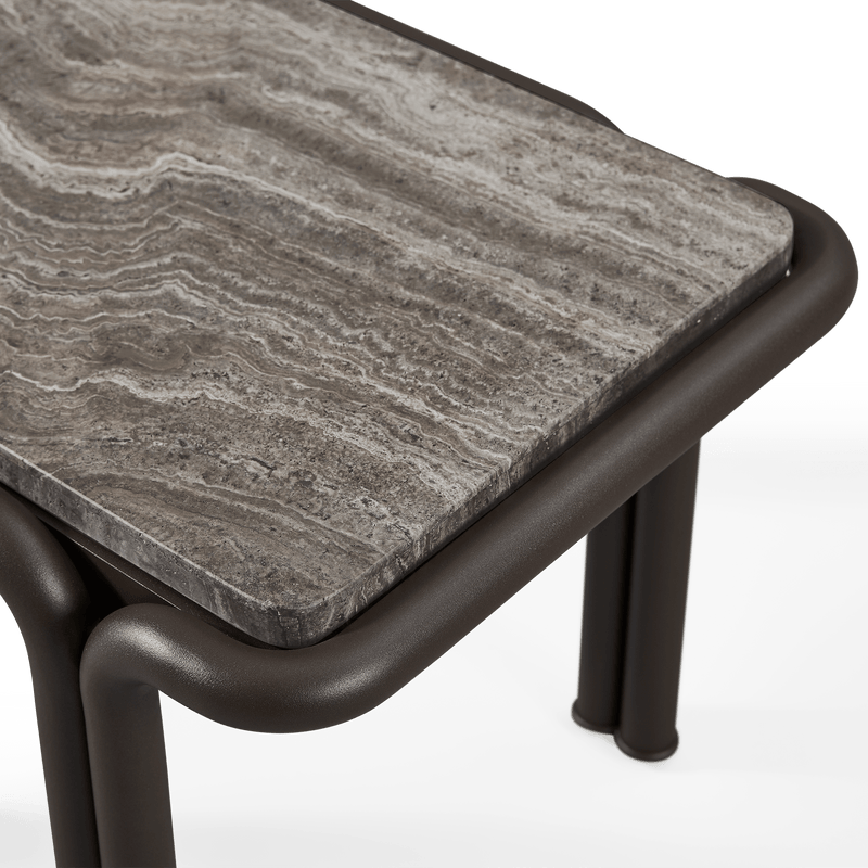 Parker Side Table | Aluminum Bone, Travertine Dark Grey,