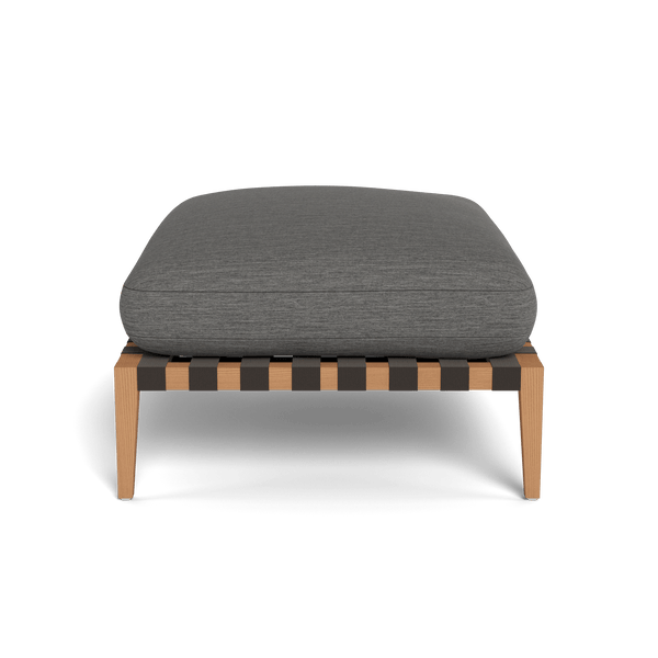 Pier Teak Ottoman | Teak Natural, Cast Slate, Strapping Taupe
