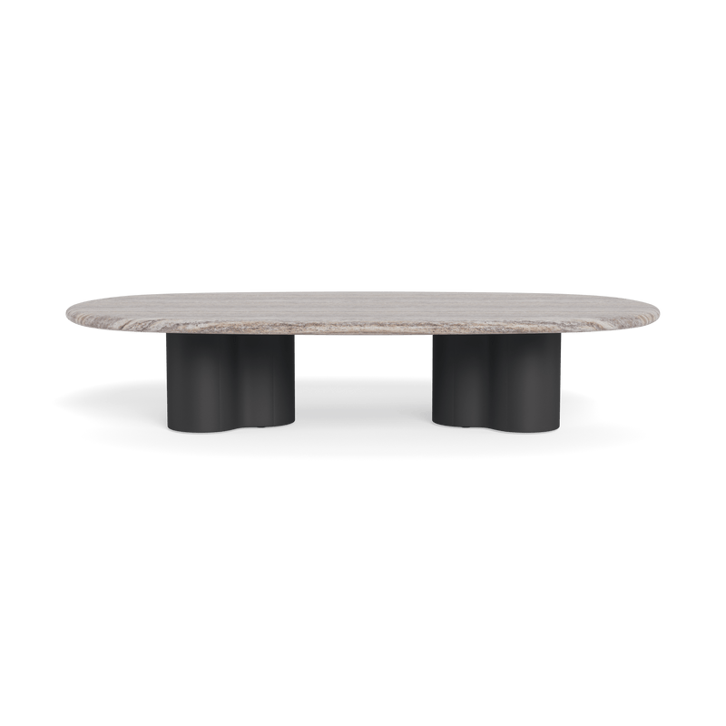 Porto Aluminum Pill Coffee Table 64" | Aluminum Asteroid, Travertine Dark Grey,