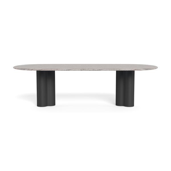 Porto Aluminum Pill Dining Table 108" | Aluminum Asteroid, Travertine Dark Grey,