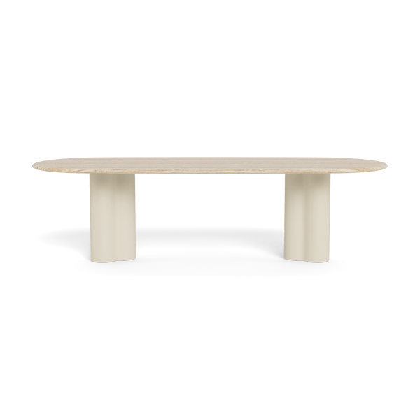 Porto Aluminum Pill Dining Table 108" | Aluminum Bone, Travertine Natural,