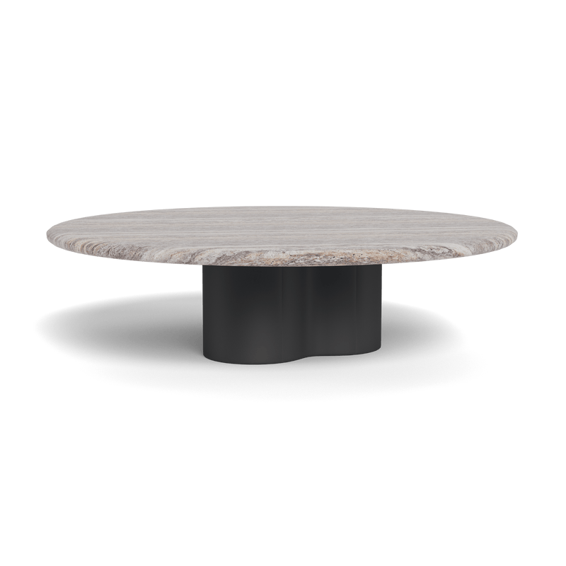 Porto Aluminum Round Coffee Table 48" | Aluminum Asteroid, Travertine Dark Grey,