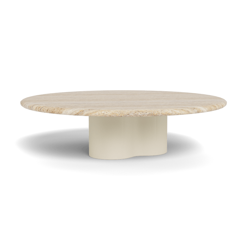 Porto Aluminum Round Coffee Table 48" | Aluminum Bone, Travertine Natural,