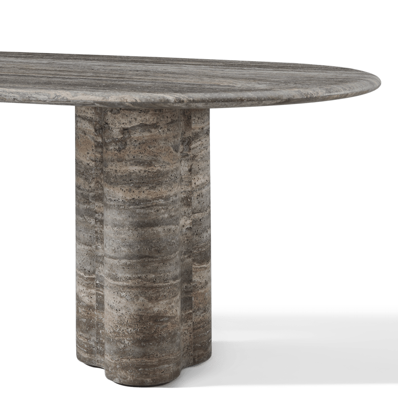Porto Travertine Pill Dining Table 120" | Travertine Dark Grey, ,