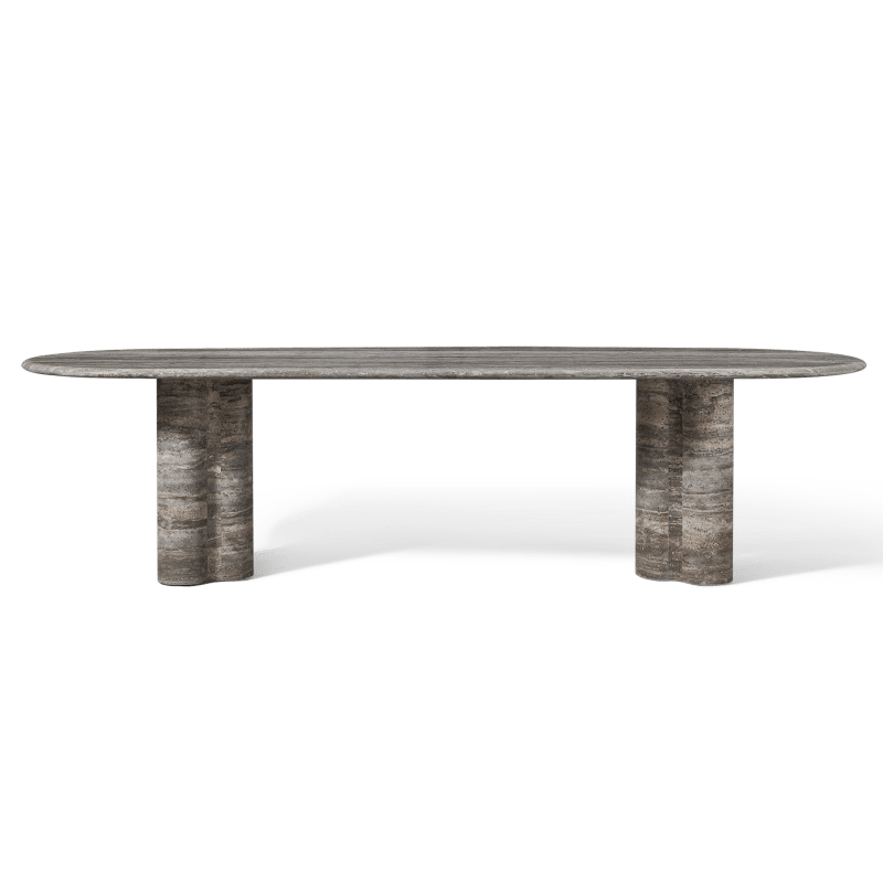 Porto Travertine Pill Dining Table 120" | Travertine Dark Grey, ,