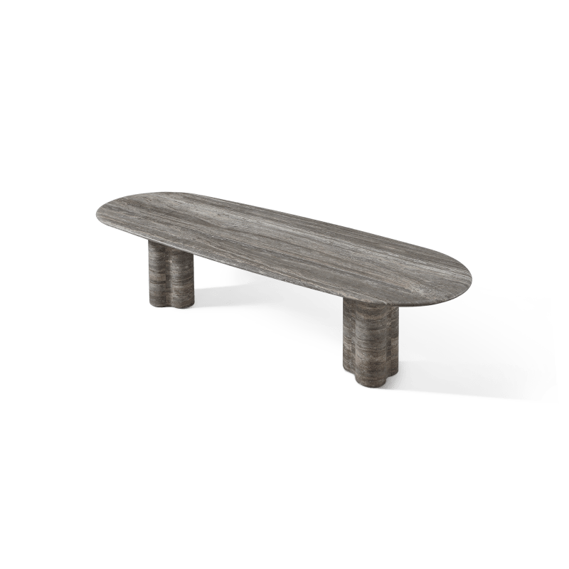 Porto Travertine Pill Dining Table 120" | Travertine Dark Grey, ,