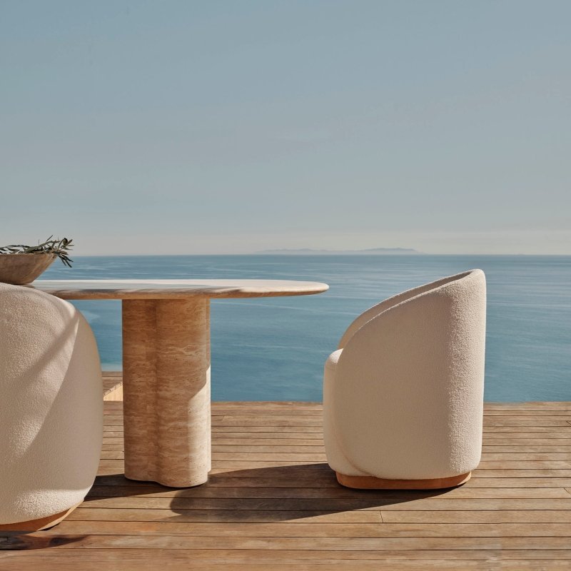 Porto Travertine Pill Dining Table 120" | Travertine Natural, ,