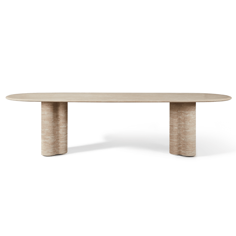 Porto Travertine Pill Dining Table 120" | Travertine Natural, ,