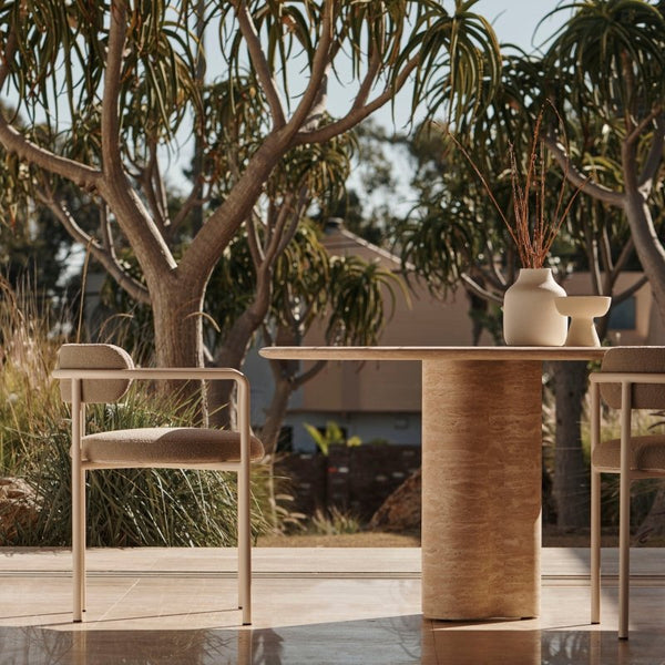 Porto Travertine Pill Dining Table 84" | Travertine Natural, ,