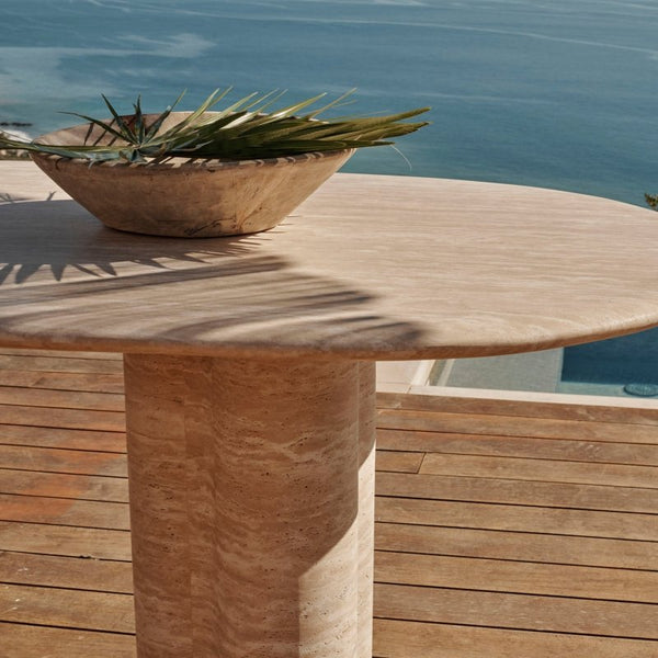 Porto Travertine Pill Dining Table 96" | Travertine Natural, ,