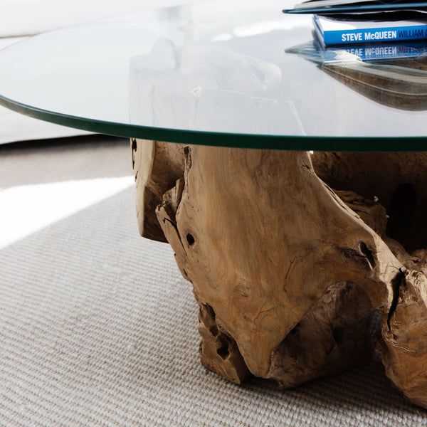 Pure Root Coffee Table 800 | Teak Natural, Glass Clear,
