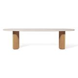 Rhodes Teak Oval Open Dining Table 108" | Teak Natural, Travertine Cream,