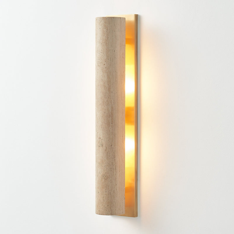 Solare Outdoor Sconce | Vintage Brass, Travertine Natural,