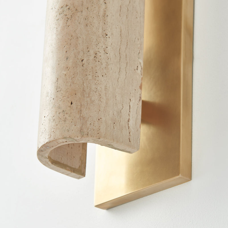 Solare Outdoor Sconce | Vintage Brass, Travertine Natural,