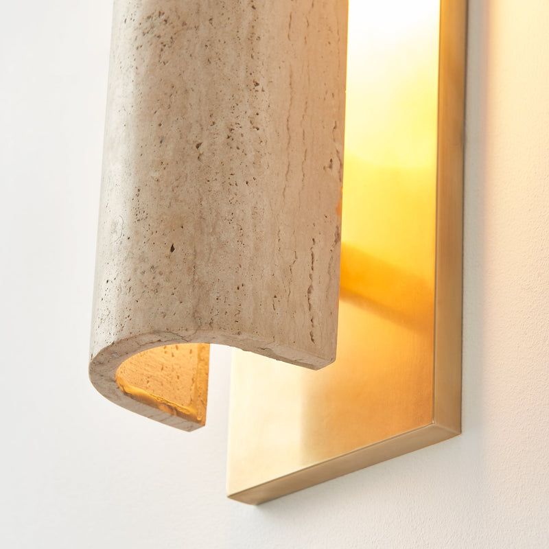 Solare Outdoor Sconce | Vintage Brass, Travertine Natural,