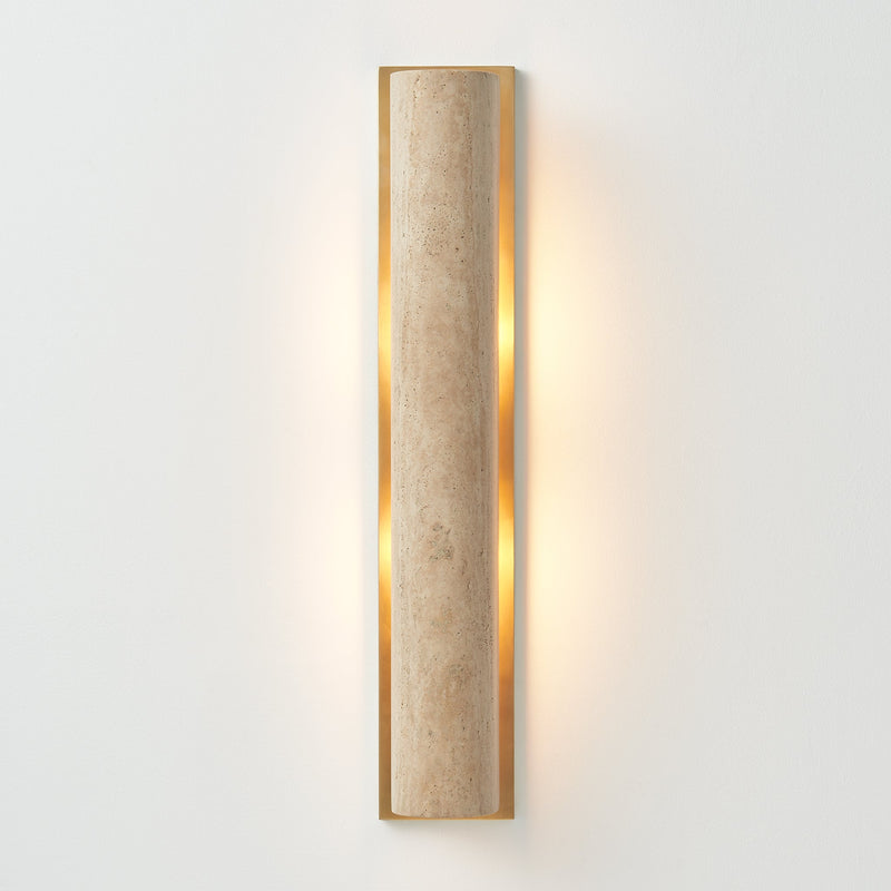 Solare Outdoor Sconce | Vintage Brass, Travertine Natural,