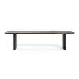 Victoria Aluminum Stone Dining Table 120" | Aluminum Asteroid, Travertine Dark Grey,