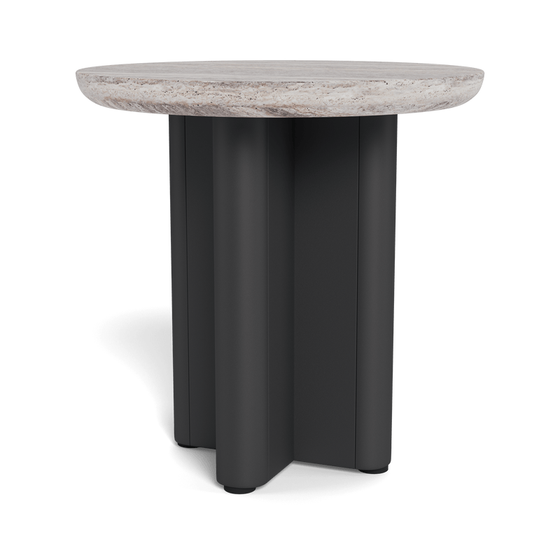 Victoria Round Side Table | Aluminum Asteroid, Travertine Dark Grey,