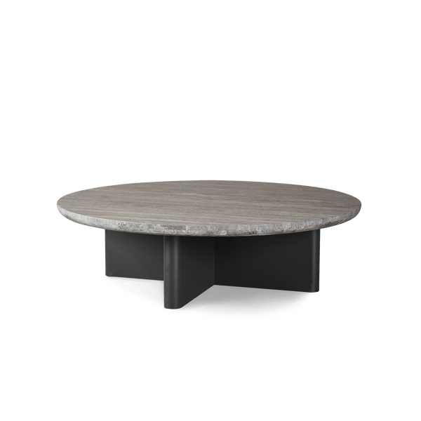 Victoria Round Stone Coffee Table | Aluminum Asteroid, Travertine Dark Grey,