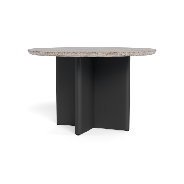 Victoria Stone Round Dining Table 48" | Aluminum Asteroid, Travertine Dark Grey,