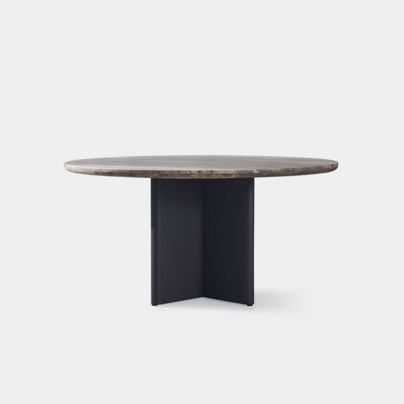 Victoria Stone Round Dining Table 60" | Aluminum Asteroid, Travertine Dark Grey,