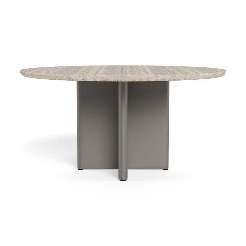 Victoria Stone Round Dining Table 60" | Aluminum Asteroid, Travertine Dark Grey,