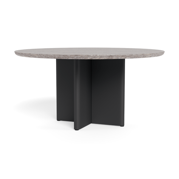 Victoria Stone Round Dining Table 60" | Aluminum Asteroid, Travertine Dark Grey,