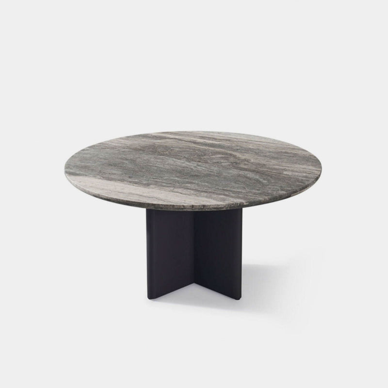 Victoria Stone Round Dining Table 60" | Aluminum Asteroid, Travertine Dark Grey,