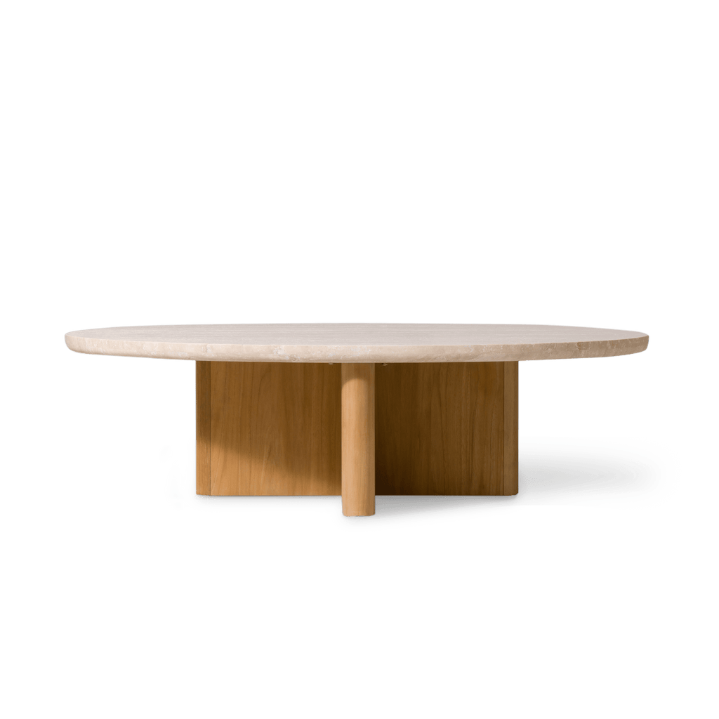 Victoria Teak Oval Stone Coffee Table | Sculptural Outdoor