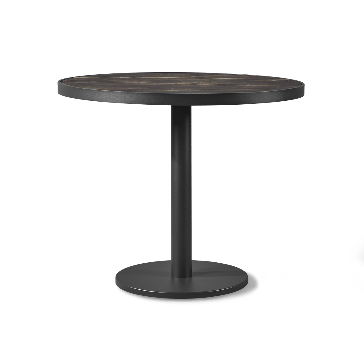 Vienna 36" Round Bistro Table | Aluminum Asteroid, Laminam Noir,