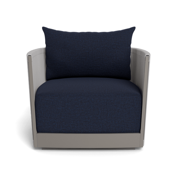 Antigua Swivel Lounge Chair | Aluminum Taupe, Siesta Indigo, Rope Light Grey