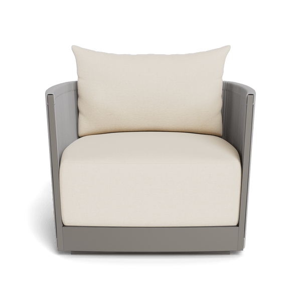 Antigua Swivel Lounge Chair | Aluminum Taupe, Siesta Ivory, Rope Light Grey
