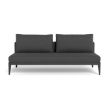 Balmoral 2 Seat Armless Sofa | Aluminum Asteroid, Lisos Grafito, Strapping Taupe