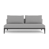 Balmoral 2 Seat Armless Sofa | Aluminum Asteroid, Lisos Piedra, Strapping Taupe