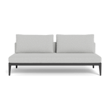 Balmoral 2 Seat Armless Sofa | Aluminum Asteroid, Copacabana Sand, Strapping Taupe