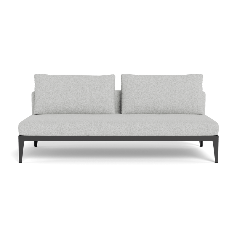 Balmoral 2 Seat Armless Sofa | Aluminum Asteroid, Copacabana Sand, Strapping Taupe